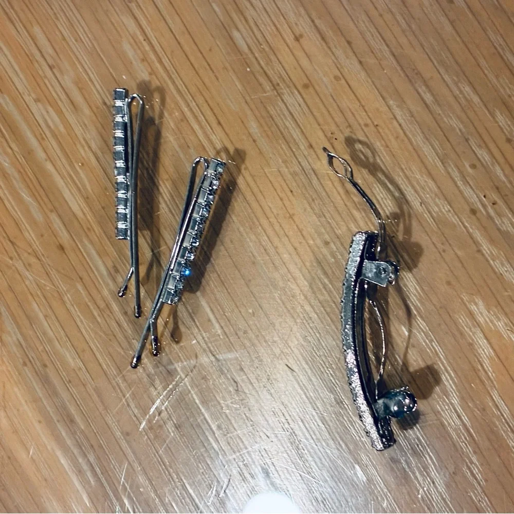Vintage Rhinestone Hair Accessories Set: hair Barrette, 2 rhinestone hair pins